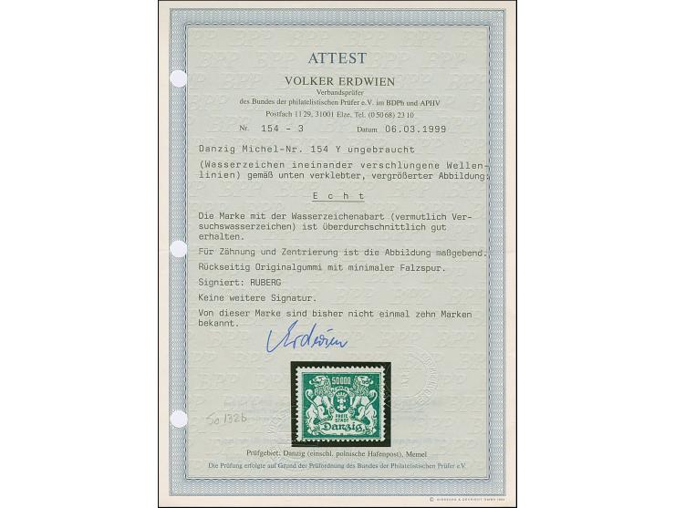 1923, Großes Staatswappen 50.000 M. grün mit Wasserzeichen "ineinander verschlungene Wellenlinien", sehr schön farbfrisch und