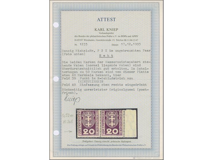 1921, Kleines Staatswappen 20 Pfennig mit stehendem Wasserzeichen, farbfrisch und gut gezähnt, postfrisch, tadellos, unsignie