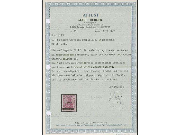 1920, Germania 60 Pfennig rotlila, postfrisch, tadellos, u.a. sign. Dub sowie Fotoattest Burger BPP (2005)