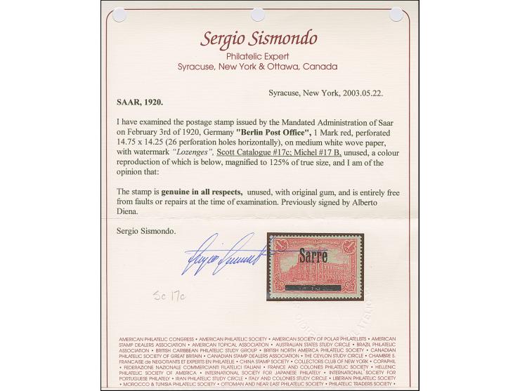 1920, 1 Mark 26:17 Zähnungslöcher, farbfrisch und gut gezähnt, sauber ungebraucht, tadellos