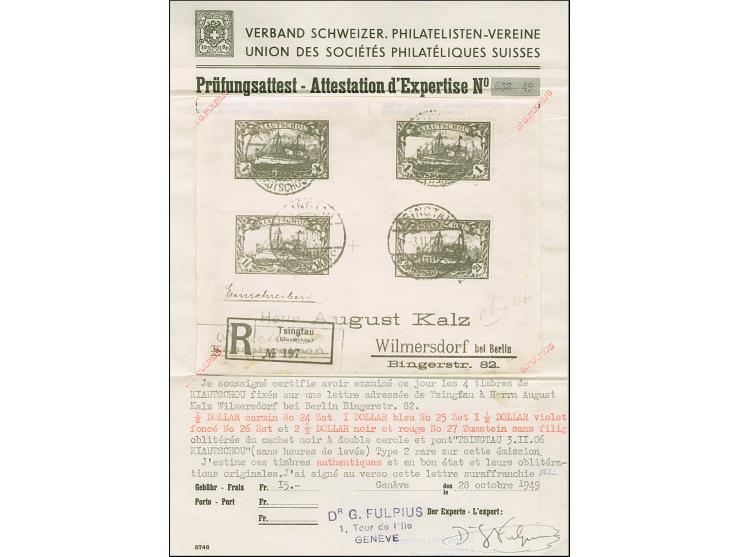 1905, Kaiseryacht ½-1 Dollar und 2½ Dollar. mit Zähnungslöcher 25:16 und Randstück 1½ Dollar mit Zähnungslöcher 26:17, jeweil