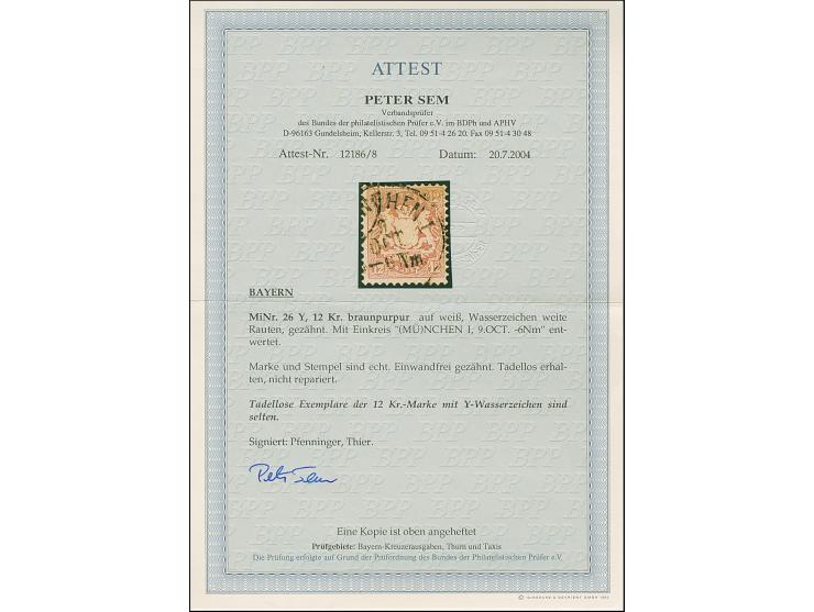 1870/75, 12 Kr. braunpurpur mit Wasserzeichen 1Y (weite Rauten), farbfrisch und allseits vollrandig gezähnt mit klarem EKr. “