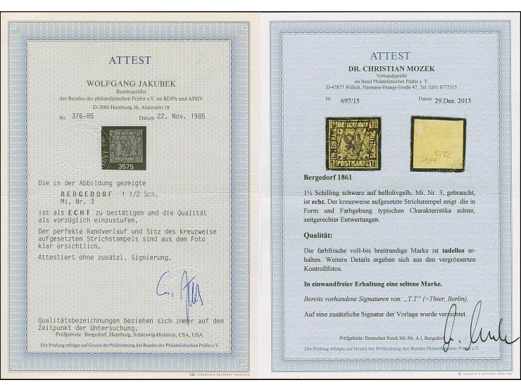 1½ S. auf gelb, farbfrisch und voll- bis meist breitrandig mit kreuzweise aufgesetzem Strichstempel, in tadelloser Erhaltung.