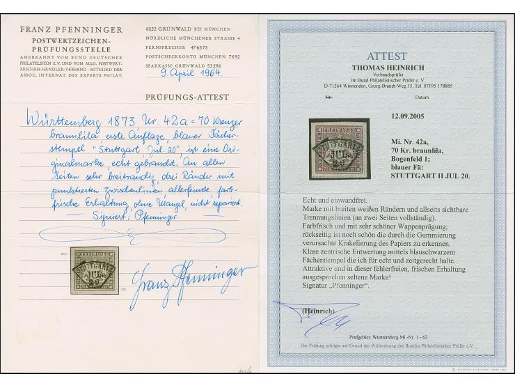 1873, 70 Kr. braunlila, farbfrisch und mit sehr schöner Wappenprägung, allseits breitrandig mit sichtbaren Schnittlinien (unt