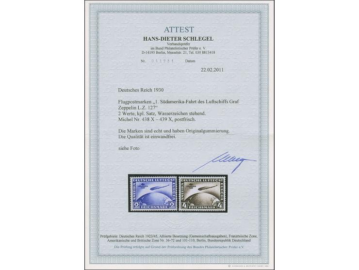 1930, Südamerikafahrt 2 und 4 M. mit stehendem Wasserzeichen (2X), postfrisch, in tadelloser Erhaltung, unsigniert mit Fotoat