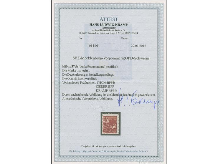 15 Pfg. dunkelbraunorange auf y-Papier, postfrisch, in tadelloser Erhaltung, u.a. sign. Kramp BPP mit Fotoattest (2012)