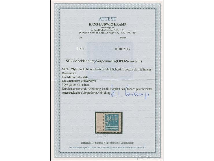 30 Pfg. schwärzlichbläulichgrün auf y-Papier, Randstück, postfrisch, in tadelloser Erhaltung, unsigniert mit Fotoattest Kramp
