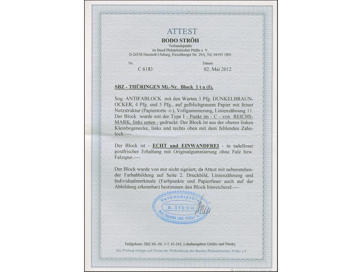 Antifa-Block auf gelblichgrauem Papier, Blocktype 1 aus der linken oberen Kleinbogen-Ecke, postfrisch, in tadelloser Erhaltun