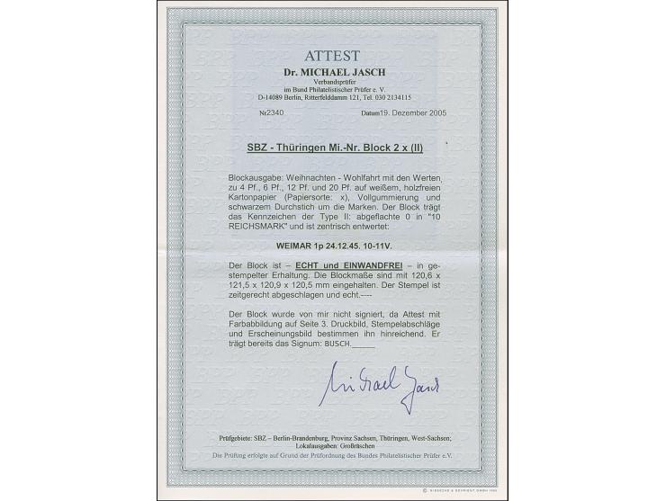 Weihnachts-Block auf weißem Papier mit Stempel “WEIMAR 1p 24.12.45”, in tadelloser Erhaltung. &nbsp;Ein schönes Exemplar mit 