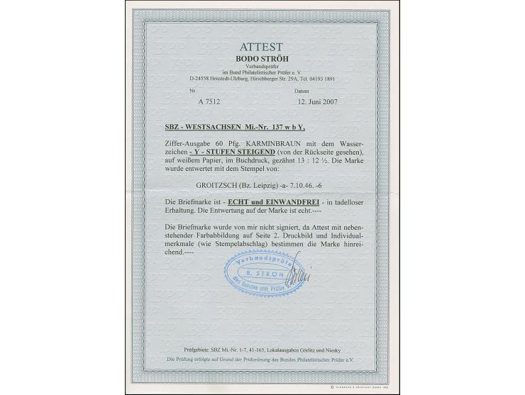 Ziffer 60 Pfg. karminbraun mit Wasserzeichen 1Y, sauber gestempelt, in tadelloser Erhaltung, Fotoattest Ströh BPP (2007)