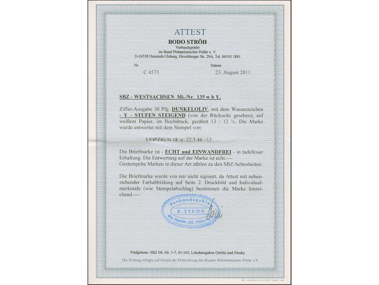 Ziffer 30 Pfg. dunkeloliv mit Wasserzeichen 1Y, sauber gestempelt, in tadelloser Erhaltung, Fotoattest Ströh BPP (2011)