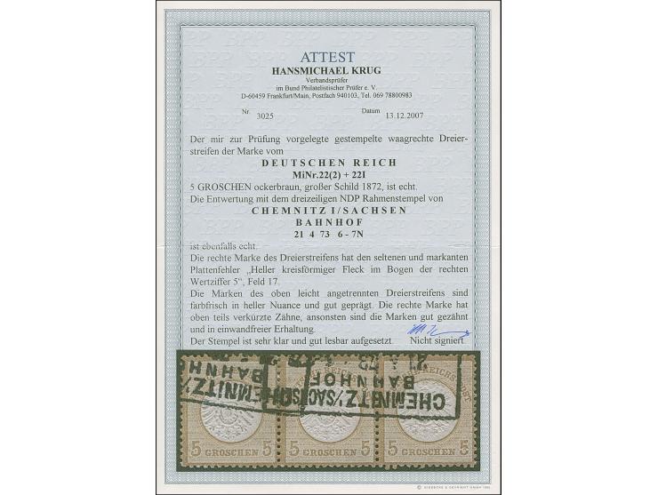 5 Gr. ockerbraun mit Plattenfehler “heller kreisförmiger Fleck in Bogen der rechten Wertziffer 5” (Feld 17) im waagerechten, 