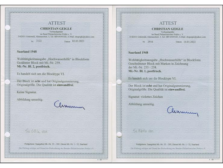 1948, Hochwasserhilfe-Blockpaar, einheitlich Type VI, postfrisch, tadellos, teil sign. sowie zwei Fotoatteste Geigle BPP (202