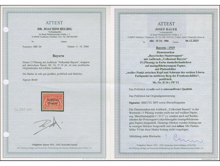 1919, Volksstaat 15 Pfg. auf mattgelblichorangen Papier, Plattenfehler 'weisser Punkt zwischen Kopf und Schwanz des rechten L