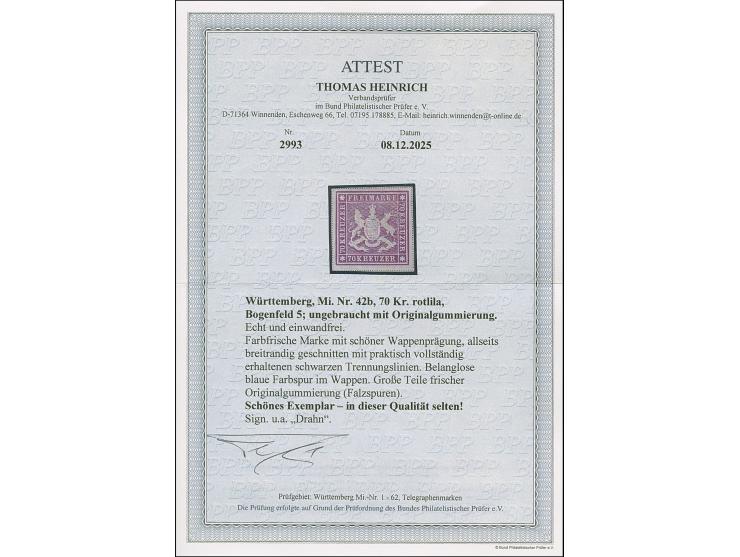 1873, 70 Kr. rotlila, Bogenfeld 5, farbfrisch, allseits breitrandig geschnitten mit schöner Wappenprägung, mit praktisch voll