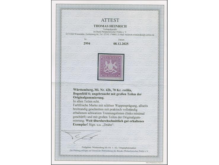 1873, 70 Kr. rotlila, Bogenfeld 5, farbfrisch, allseits breitrandig geschnitten mit schöner Wappenprägung, mit praktisch voll