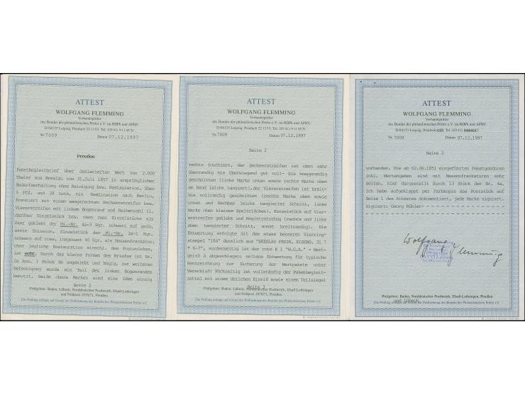 3 Sgr. auf gelb, waagerechter 6er-Streifen, 4er-Streifen mit breitem linken Bogenrand mit Reihenzähler "11", Paar und Einzelw