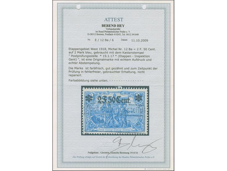 1916, 2F50C. auf 2 Mark schwärzlichultramarin, 25:17 Zähnungslöcher, sauber gestempelt "Postüberwachungsstelle 19.1.17", tade