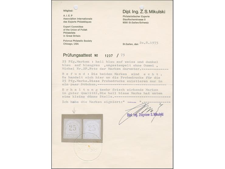 1916, Probedruck 25 &nbsp;Pfennig dunkelblau auf blaugrau auf dünnem Papier, ungebraucht ohne Gummi, tadellos, sehr selten, s