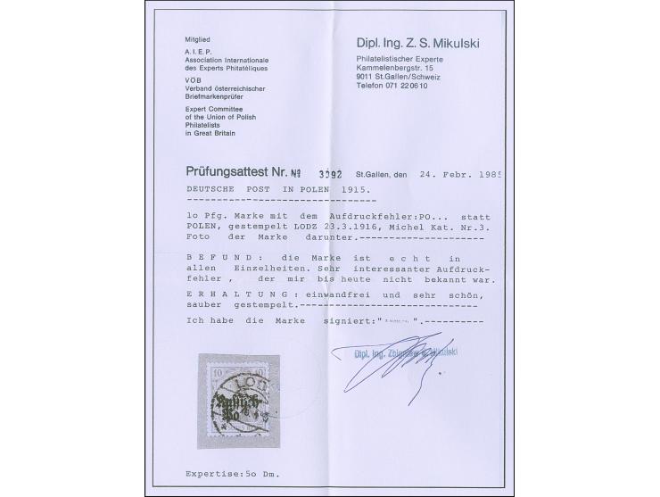 1915, 10 Pfennig mit Aufdruckfehler "Russisch-Po" statt "Russisch-Polen", sauber gestempelt, tadellos, sehr dekorativer und s