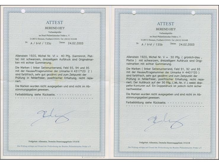 1920, Nicht ausgegeben Germania 20-40 Pfennig, je im waagerechten Unterrand-Dreierstreifen mit Ur-HAN, postfrisch, tadellos, 