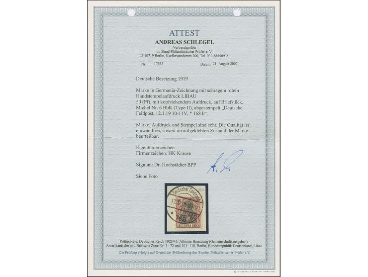 1919, Aufdrucktype II, roter Aufdruck: Germania 50 Pfennig dunkelgraulila/schwarz auf hellchromegelb, kopfstehender Aufdruck,