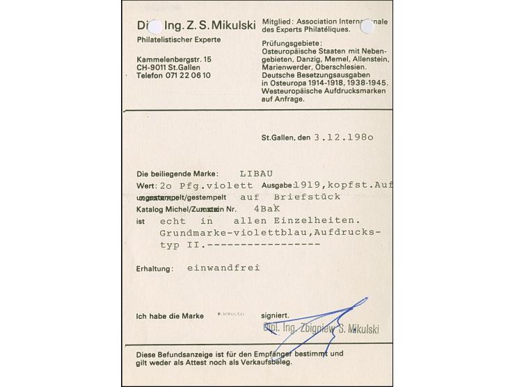 1919, Aufdrucktype II, violettblauer Aufdruck: Germania 20 Pfennig violettblau, kopfstehender Aufdruck, farbfrisch und gut ge