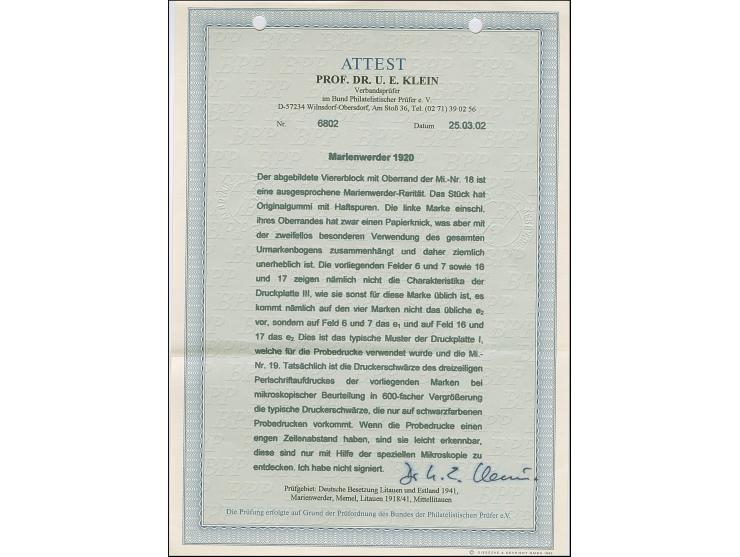 1920, Germania 75 Pfennig mit schwarzem Probeaufdruck von Druckplatte I, jedoch im weiten statt engen Zeilenabstand, Oberrand