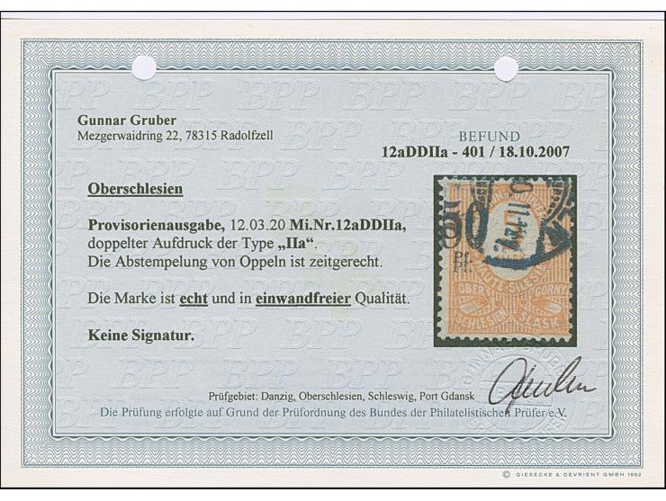 1920, 50 Pfennig auf 5 Mark, mit doppeltem Aufdruck in Type IIa, farbfrisch und normal gezähnt, sauber gestempelt, tadellos, 