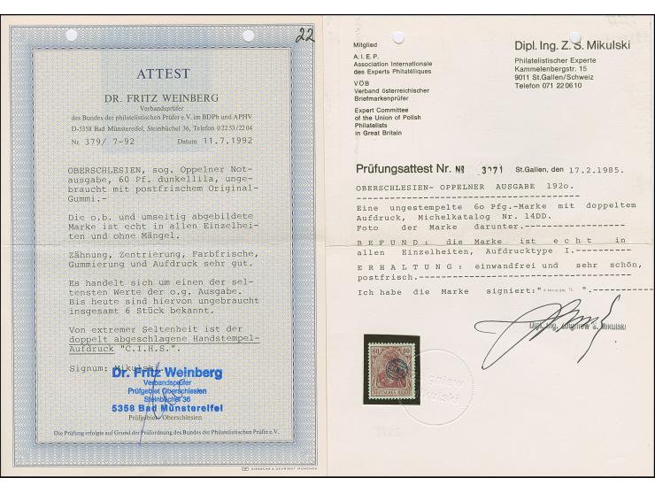 1920, Germania 60 Pfennig dunkelgraulila, mit klarem Doppeldruck, farbfrisch und gut gezähnt, tadellos. Eine der ganz großen 