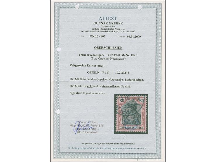 1920, Germania 80 Pfennig karmin/grauschwarz auf mittelgraurot, farbfrisch und gut gezähnt, sauber gestempelt, tadellos, eine