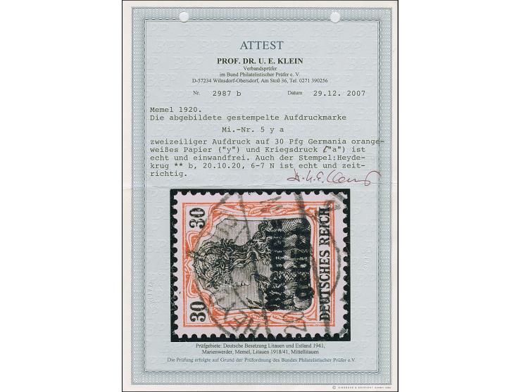 1920, Germania 30 Pfennig dunkelrotorange/schwarz auf orangeweiß, farbfrisch und gut gezähnt, sauber gestempelt “HEYDEKRUG 20