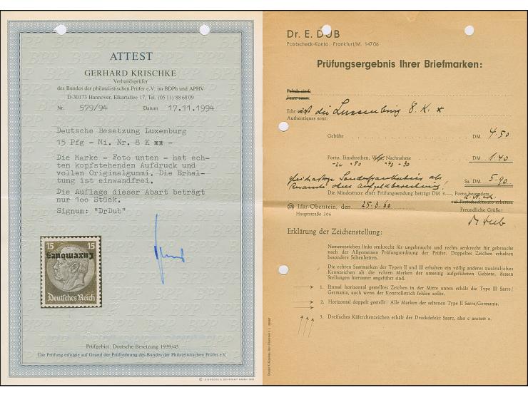 1940, Hindenburg 15 Pfg. mit kopfstehendem Aufdruck, postfrisch, tadellos, eine seltene Marke mit einer Auflage von lediglich