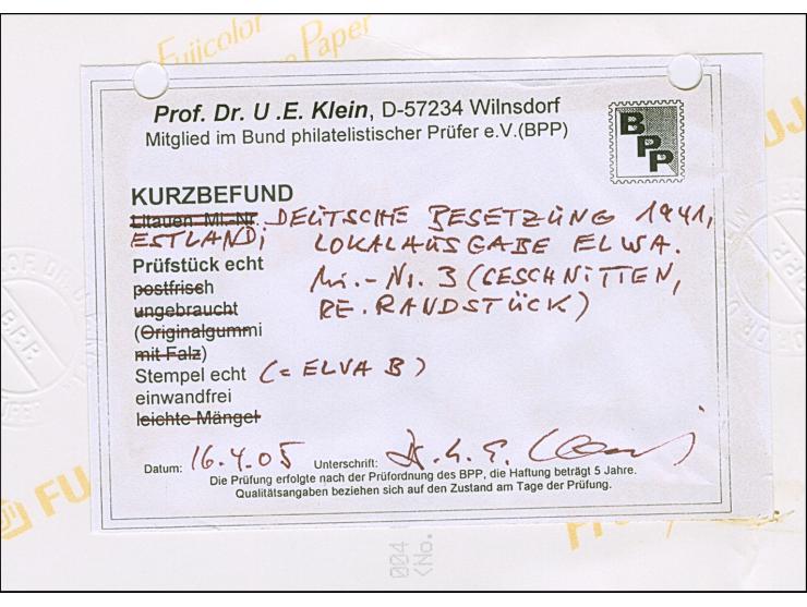 1941, 3 Kopeken dunkelgrünlichblau, rechtes Seitenrandstück, sauber gestempelt, tadellos, sign. Krischke BPP und Kurzbefund K