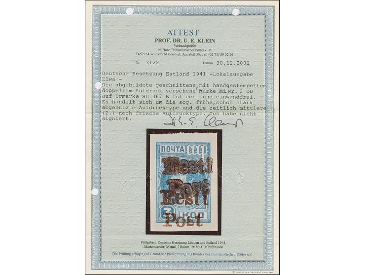 1941, 3 Kopeken dunkelgrünlichblau, mit klarem Doppeldruck, postfrisch, tadellos. Eine sehr seltene Marke, ProFi hat lediglic