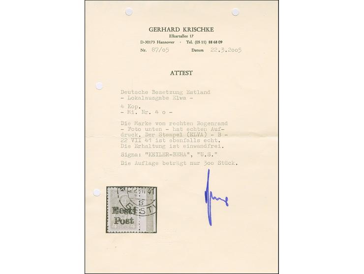 1941, 4 Kopeken schwärzlichrosalila, rechtes Seitenrandstück, farbfrisch und gut gezähnt, sauber gestempelt, tadellos, u.a. s