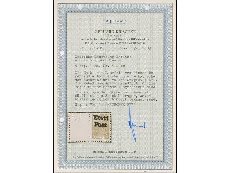 1941, 5 Kopeken bräunlichrot, linkes Seitenrandstück mit gezähntem Leerfeld in Markengröße, postfrisch, winzig fleckig, das L