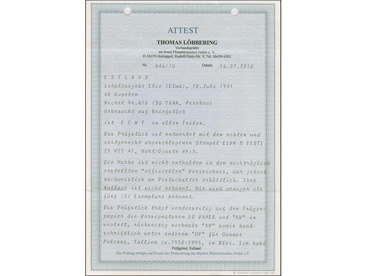 1941, Perekop 60 Kopeken schwärzlichpreußischblau, farbfrisch und gut gezähnt, sehr schön klar mit Stempel “ELVA 25 VII 41” a