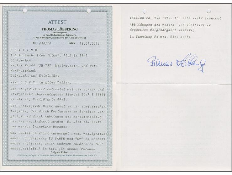 1941, West-Ukraine und West-Weißrussland 30 Kopeken schwarzopelgrün, farbfrisch und gut gezähnt, sauber mit Stempel “ELVA 28.