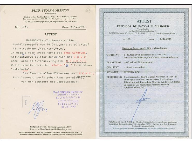 30 L. auf 14 St. mit Aufdruck in Type I im waagerechten Paar, dabei linke Marke mit Aufdruck-Abart “Blinddruck” (Feld 2), pos