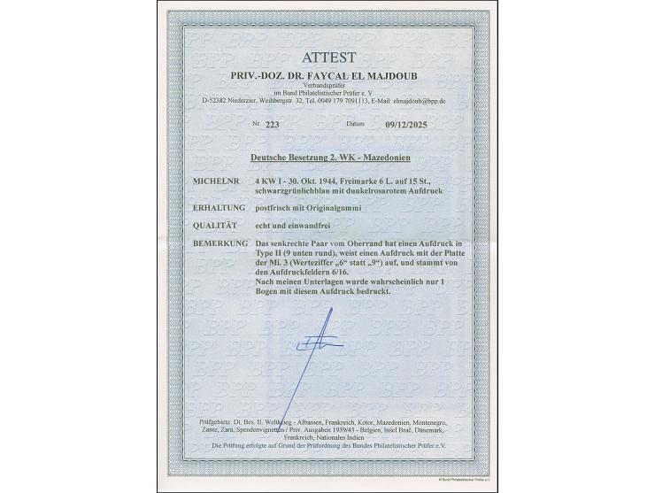 6 L. auf 15 St. mit Aufdruck in Type II mit der Platte der 6 L. auf 10 St. (Wertziffer “6” statt “9”) im senkrechten Paar mit