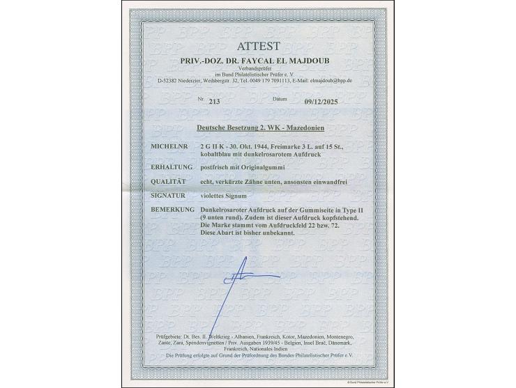 3 L. auf 15 St. mit kopfstehendem Aufdruck in Type II auf der Gummi-Seite, postfrisch mit wenigen verkürzten Zähnen unten, an