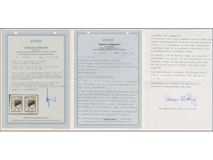 1941, Wappenschild 20 und 30 Kopeken im waagerechten Paar, ohne Gummi, die 20 Kopeken aus der 2. Druckperiode,&nbsp;Feld 1, d