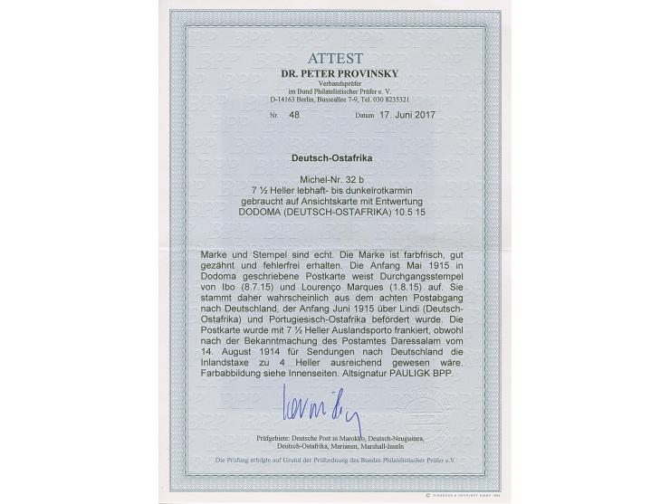 1915, Kaiseryacht 7½ H. mit klarem Stempel “DODOMA (DOA) 10.5.15” auf Ansichtskarte “Zanzibar” mit viel Text via “IBO 8.7.15”