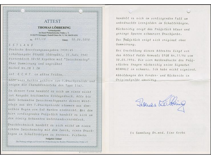 1941, Wappenschild 30 Kopeken, geschnitten, Type I, Unterrand-Viererblock mit zwei Zwischenstegpaaren auf ungummiertem Papier