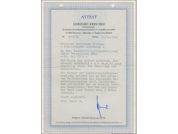 1941, Ukrainische SSR 30 Kopeken, farbfrisch und gut gezähnt, sauber gestempelt “ALSEDZIAI 14.8.41”, rückseitig winzig alters