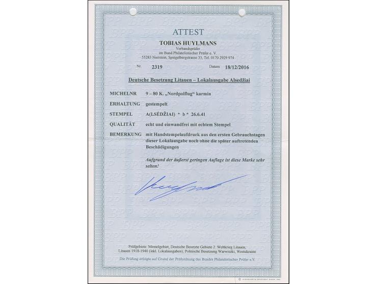 1941, Nordpol 80 Kopeken karmin, farbfrisch und gut gezähnt, mit Handstempelaufdruck aus den ersten Gebrauchstagen, sauber ge