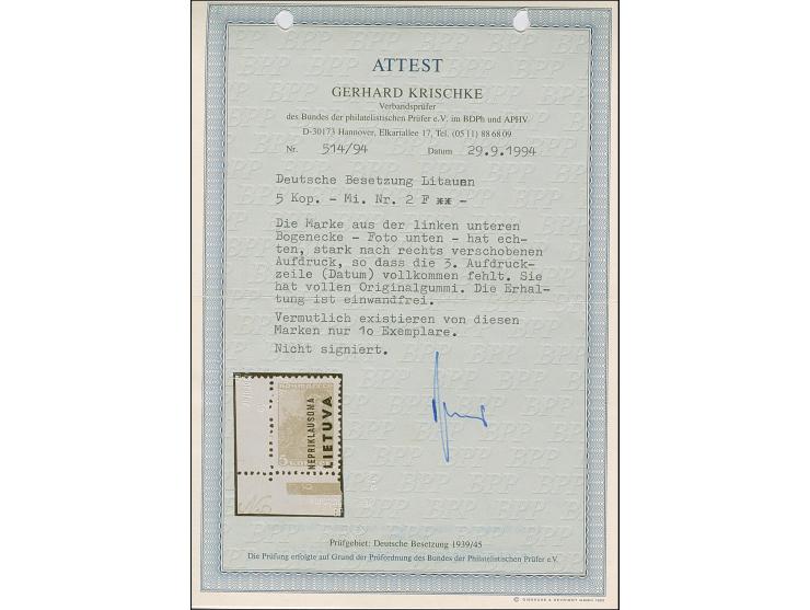 1941, 5 Kopeken aus der linken unteren Bogenecke, mit stark verschobenem Aufdruck und dadurch nur Aufdruckzeilen 1-2 sichtbar