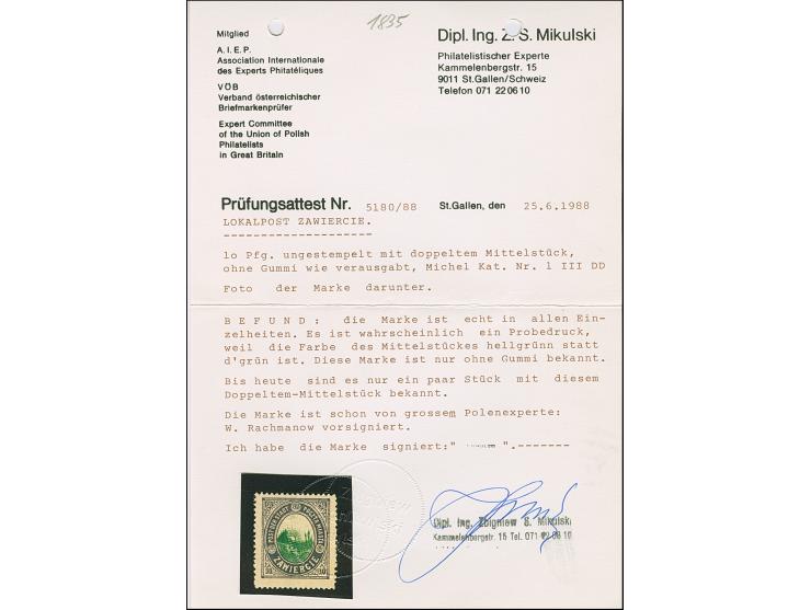 1916, Ansichten 10 Pfennig mattultramaringrau/dunkelopalgrün, mit Doppeldruck des grünen Mittelstücks, farbfrisch und gut gez