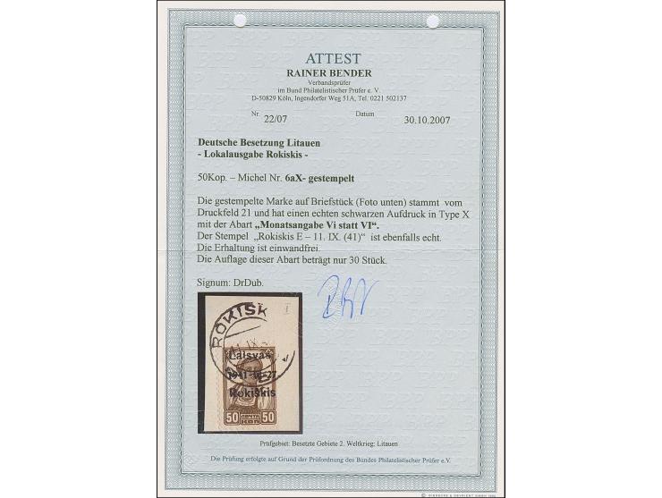 1941, 50 Kopeken braun, schwarzer Aufdruck, mit Aufdruckfehler “Monatsangabe Vi statt VI”, farbfrisch und gut gezähnt, sauber